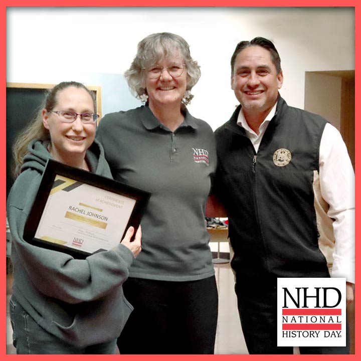 Photo of Rachel Johnson, teacher of the year with Heather McClenahan and another NHD educator