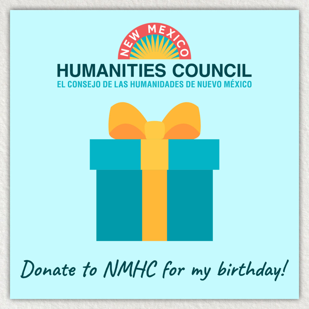graphic with NMHC logo and an illustration of a birthday gift that reads "Donate to NMHC for my birthday!"