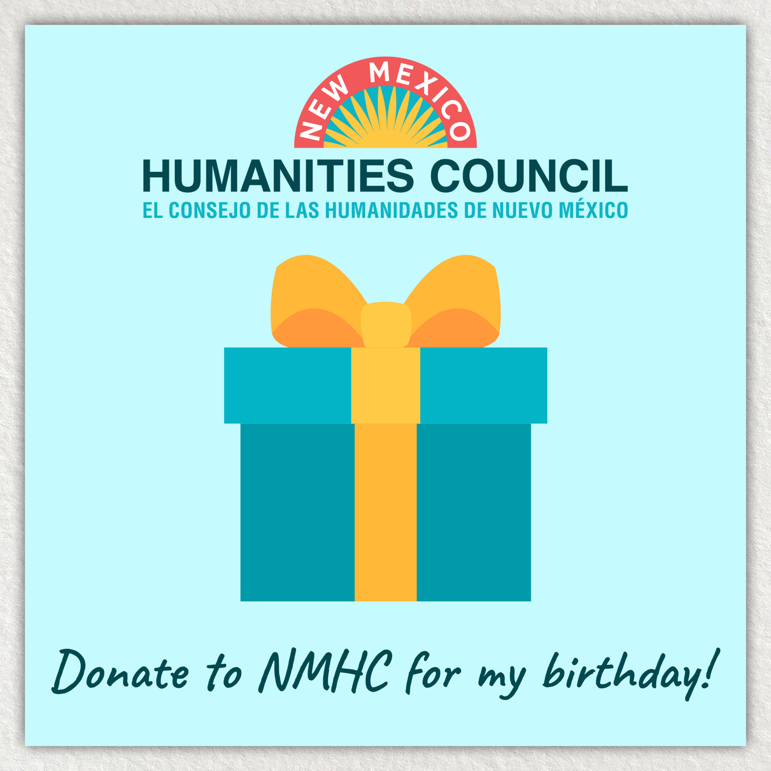 graphic with NMHC logo and an illustration of a birthday gift that reads "Donate to NMHC for my birthday!"